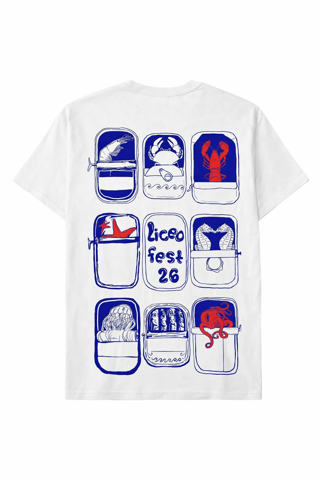 Graphic design — sardine tins with sea creatures, liceo fest 26 tee